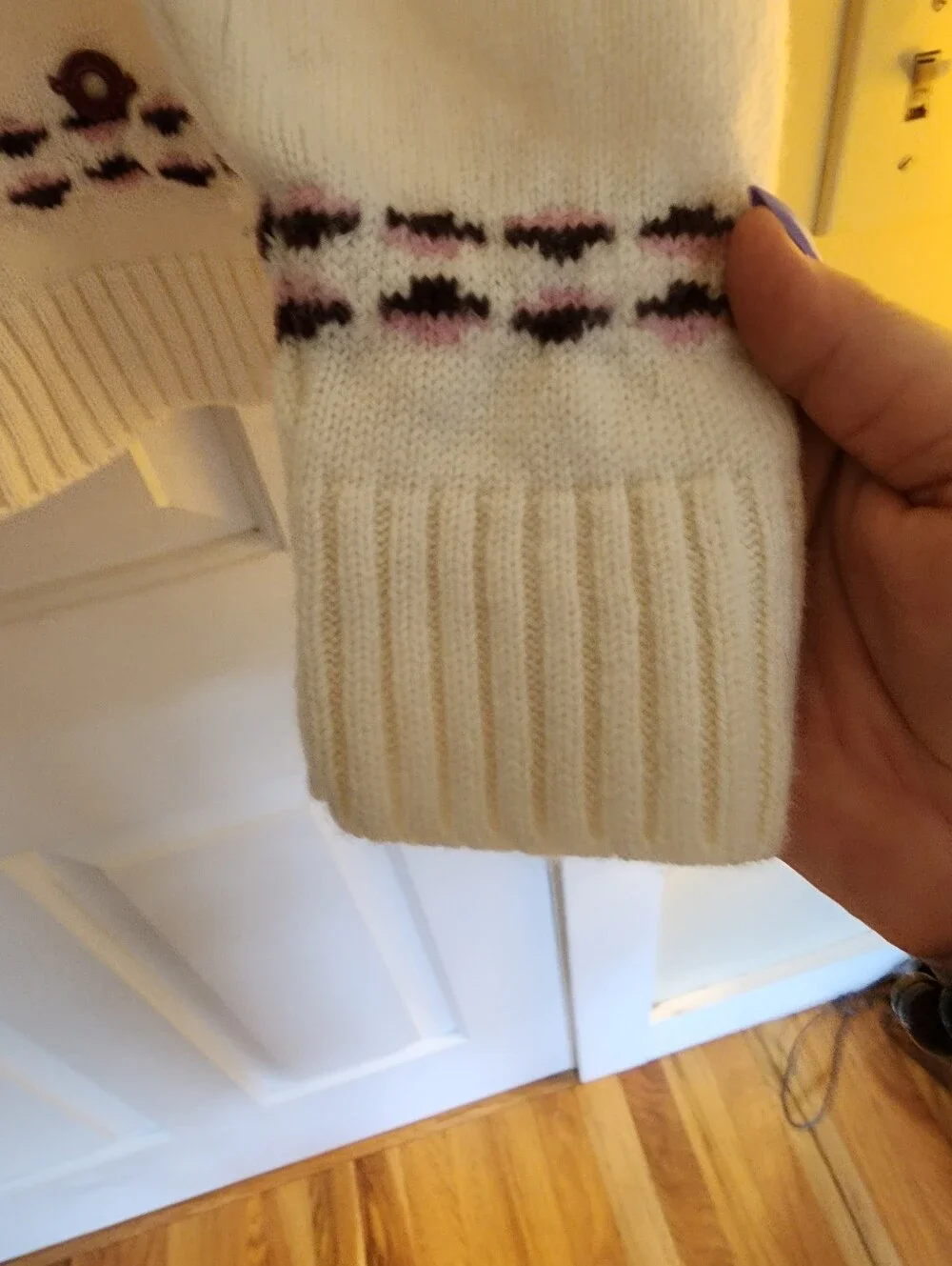 Kari Traa Sundve Fair Isle Wool Sweater Large Cream Pink&green  Apres Ski Winter